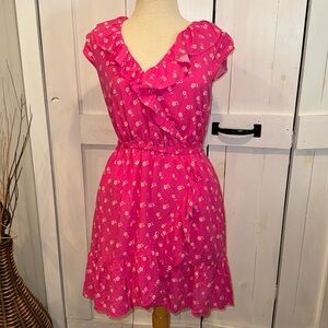 J Crew Pink and Orange Floral Ruffle Dress